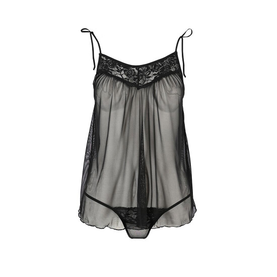 Прозрачная сорочка беби-долл, черная Passion Melania Chemise S/M Black, S/M (мятая упаковка)