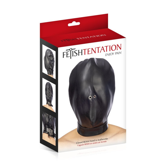 Капюшон для БДСМ из кожзама Fetish Tentation Closed BDSM hood in leatherette