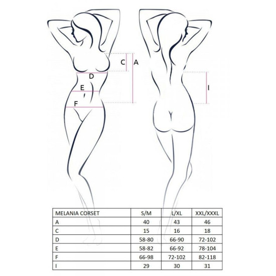 Корсет з пажами і трусиками, напівпрозорий, чорний Melania Corset Black Passion, XXL/XXXL
