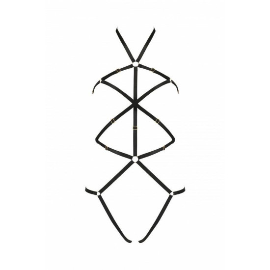 Портупея-боди из стреп, чёрная IVENA Black, L/XL