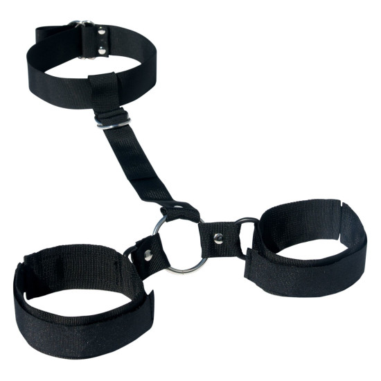 Тканинні нашийник з наручниками для рук і ніг, чорний Sex and Mischief Shadow Neck & Wrist Restraint