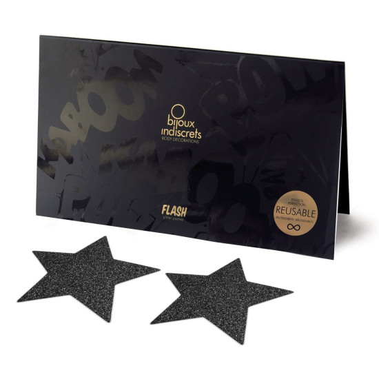 Наклейки на соски у вигляді зірок, чорні Bijoux Indiscrets Flash Star Black