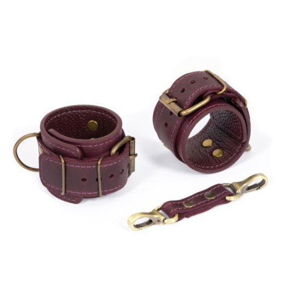Шкіряні БДСМ наручники в подарунковій упаковці, фіолетові LOVECRAFT Handcuffs Purple