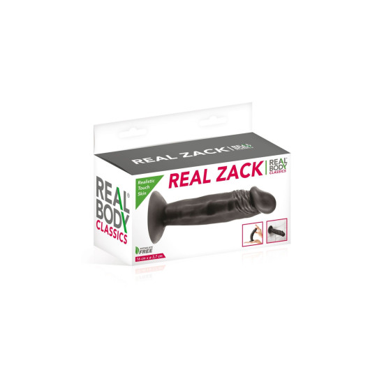 Фалоімітатор з присоскою, довжина 16 см, діаметр 3,7 см, чорний - Real Body Real Zack Black