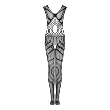 Чорний сітчастий бодістокінг з вирізами і малюнком (комбінезон) Obsessive Bodystocking G328 Black, S/M/L