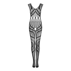 Чорний сітчастий бодістокінг з вирізами і малюнком (комбінезон) Obsessive Bodystocking G328 Black, S/M/L
