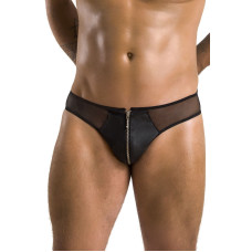 Мужские слипы на молнии из экокожи и сетки, черные Passion 042 Slip Timmy Black, XXL/XXXL