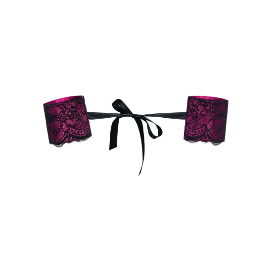 Атласные наручники-манжеты на лентах с кружевом, розовые Obsessive Roseberry Cuffs Pink