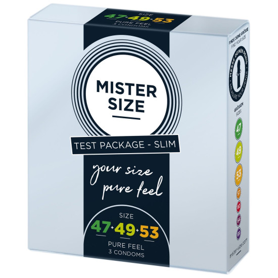 Набор презервативов 3 размеров для пениса длиной 9–11,3 см, 3 шт Mister Size - pure feel 47–49–53
