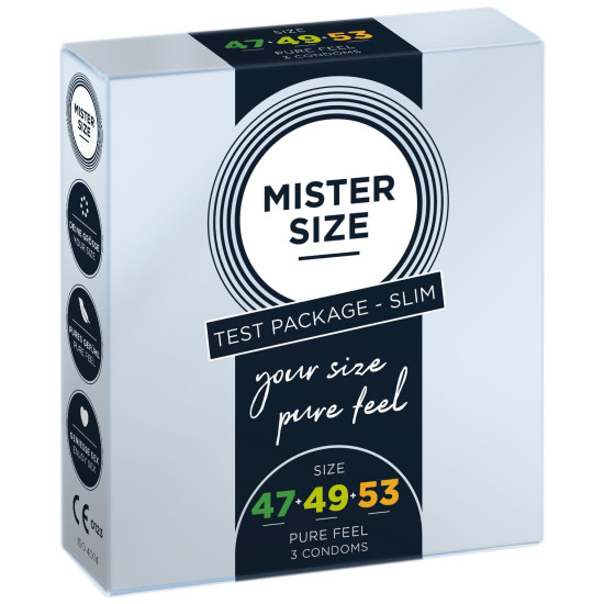 Набор презервативов 3 размеров для пениса длиной 9–11,3 см, 3 шт Mister Size - pure feel 47–49–53