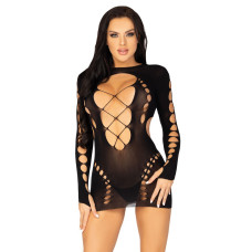 Бесшовное мини-платье с длинными рукавами, чёрное Leg Avenue Long Sleeve Cut Out Mini Dress Black, One Size