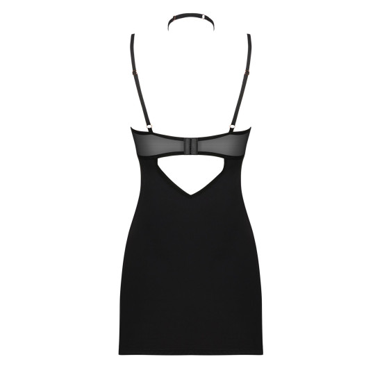 Чорна сорочка з подвійними бретелями і стрінгами Obsessive Selinne Chemise & Thong Black, M/L