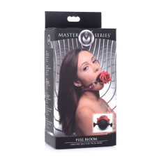 Декоративный кляп с розой на ремешке, чёрно-красный Master Series Eye-Catching Ball Gag With Rose