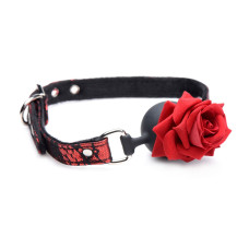 Декоративный кляп с розой на ремешке, чёрно-красный Master Series Eye-Catching Ball Gag With Rose