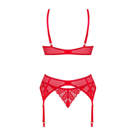 Комплект (бюстгальтер, стринги, пояс), красный Obsessive Ingridia 3-Pcs Set Red, XS/S