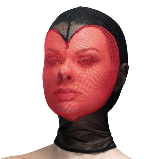 Маска-сердце из сетки с красным декором, полностью закрытое лицо Feral Feelings Hearts Mask Black/Red