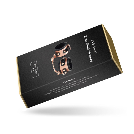 Шкіряні БДСМ наручники з оздобленням у кольорі рожевого золота Liebe Seele Rose Gold Memory Wrist Cuff