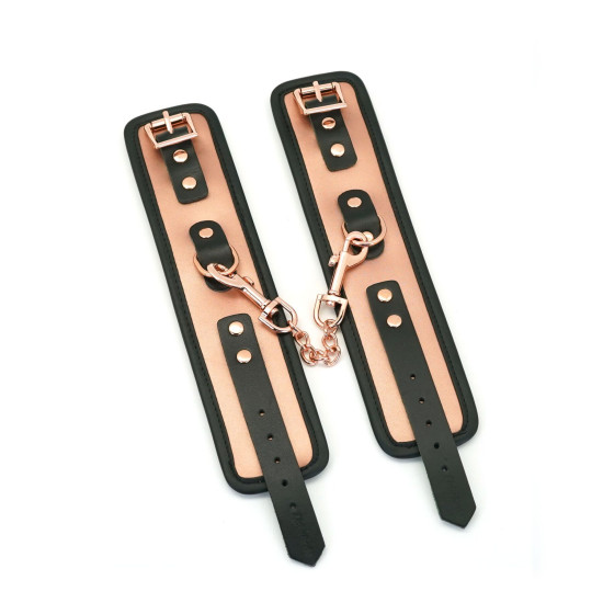 Шкіряні БДСМ наручники з оздобленням у кольорі рожевого золота Liebe Seele Rose Gold Memory Wrist Cuff