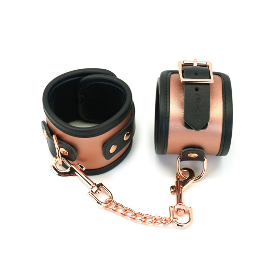 Шкіряні БДСМ наручники з оздобленням у кольорі рожевого золота Liebe Seele Rose Gold Memory Wrist Cuff