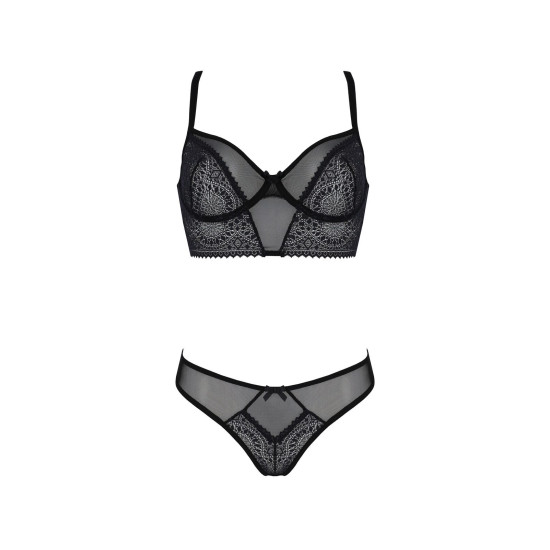 Комплект (сетка + кружево, бюстье и трусики танга), чёрный Passion DROSERA SET black, L/XL