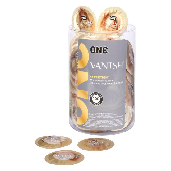 Набір презервативів, мегапак тюб ONE Vanish Hyperthin, 100 шт.