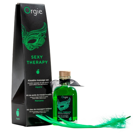 Orgie Sexy Therapy Apple, 100 ml - набор для массажа (съедобное разогревающее масло и перышко), яблочный вкус