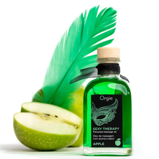Orgie Sexy Therapy Apple, 100 ml - набор для массажа (съедобное разогревающее масло и перышко), яблочный вкус