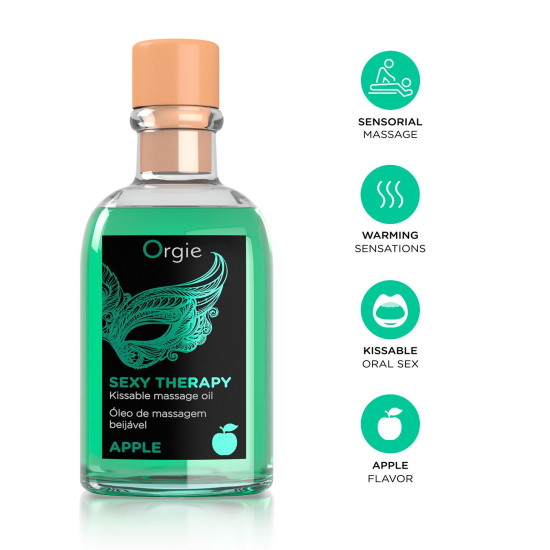 Orgie Sexy Therapy Apple, 100 ml - набор для массажа (съедобное разогревающее масло и перышко), яблочный вкус