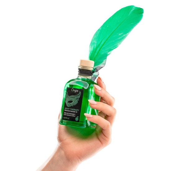 Orgie Sexy Therapy Apple, 100 ml - набор для массажа (съедобное разогревающее масло и перышко), яблочный вкус