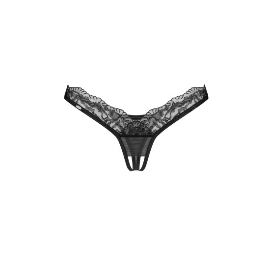 Трусики з відкритим доступом до промежини, чорні Obsessive Arrowel Crotchless Thong Black, 2XL/3XL