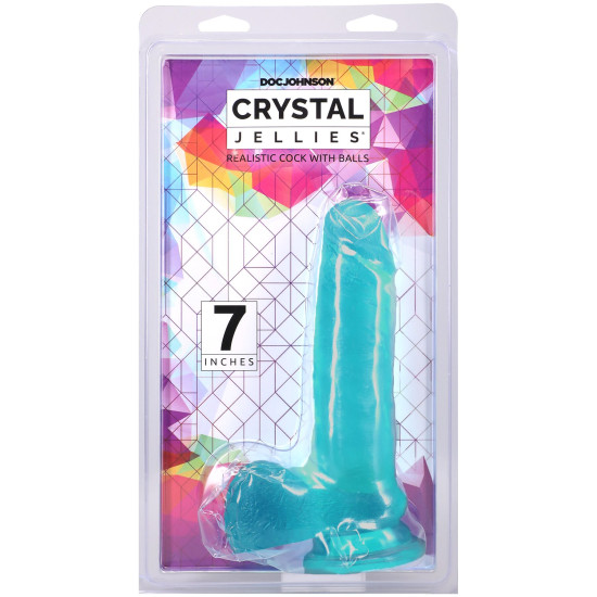 Фаллоимитатор с мошонкой, длина 17.8 см, бирюзовый Doc Johnson Crystal Jellies - 7 Inch Realistic Cock with Balls - Teal