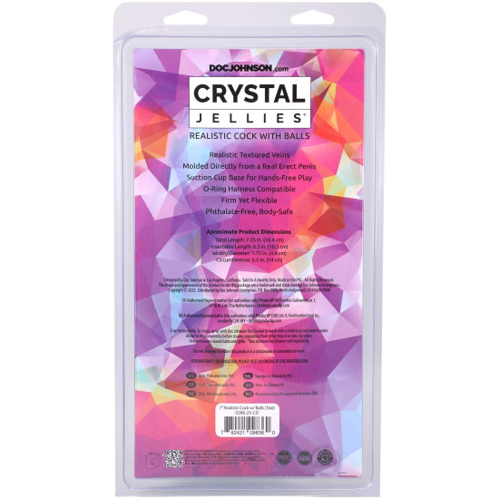 Фаллоимитатор с мошонкой, длина 17.8 см, бирюзовый Doc Johnson Crystal Jellies - 7 Inch Realistic Cock with Balls - Teal