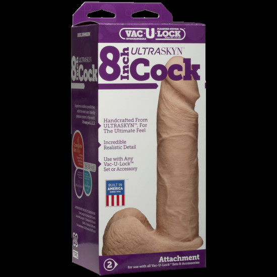 Фалоімітатор, довжина 20.3 см, білий Doc Johnson Vac-U-Lock - 8 Inch ULTRASKYN Cock White (пом'ята упаковка)