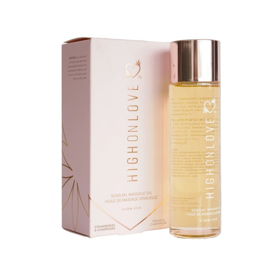 Массажное масло с маслом семян конопли и клубничным ароматом HighOnLove Massage Oil Strawberry & Champagne, 120 ml