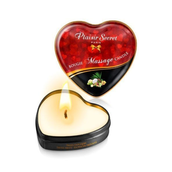 Масажна свічка у формі серця з ароматом екзотичних фруктів Plaisirs Secrets Exotic Fruits, 35 ml