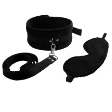 БДСМ-набір, чорний, нашийник з повідцем і маска Art of Sex Soft Touch Light Black