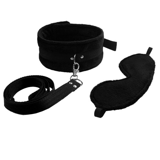 БДСМ-набір, чорний, нашийник з повідцем і маска Art of Sex Soft Touch Light Black
