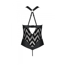 Сетчатое боди с халтером и ритмичным рисунком, черное Passion Hima Body, S/M