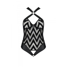Сетчатое боди с халтером и ритмичным рисунком, черное Passion Hima Body, S/M