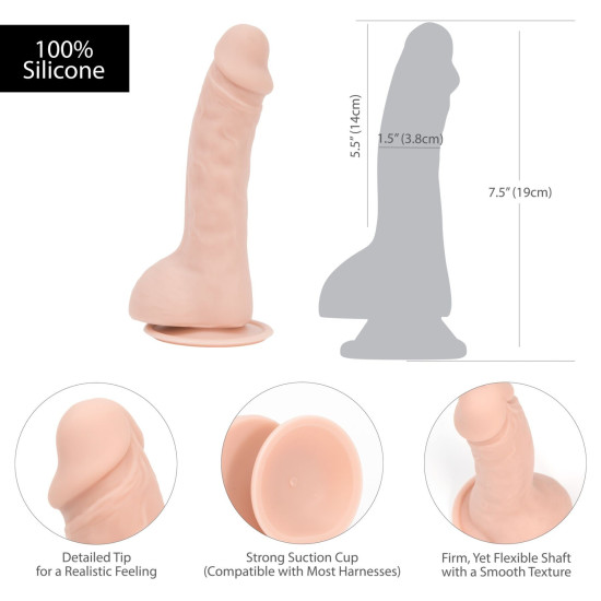 Фалоімітатор з мошонкою, довжина 19 см, діаметр 3,8 см - Addiction Brad 7.5″ Dildo With Balls Beige