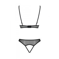 Комплект (браллет с ажурным лифом и открытыми трусиками), черный Passion Christa Set Black, XXL/XXXL