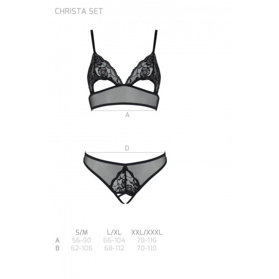Комплект (браллет с ажурным лифом и открытыми трусиками), черный Passion Christa Set Black, XXL/XXXL