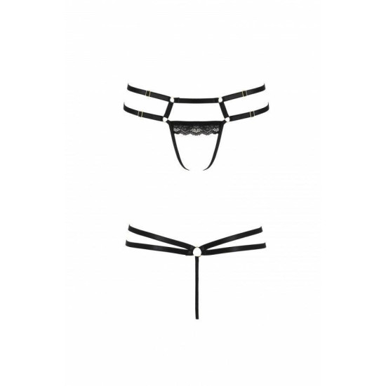 Трусики-стринги из стреп с кружевом, черные Passion Exclusive Lorry Thong Black, XXL/XXXL