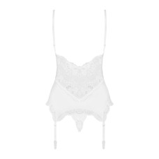 Сатиновый кружевной корсет с танга, белый Obsessive 810-COR-2 Babydoll & Thong White, S/M