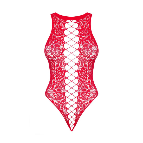 Ажурний бодістокінг з ефектом шнурівки, червоний Obsessive B120 Teddy Red, S/M/L