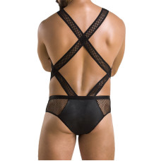 Еротичне сітчасте боді з екошкіри та сітки, чорне Passion 045 Victor Black, XXL/XXXL