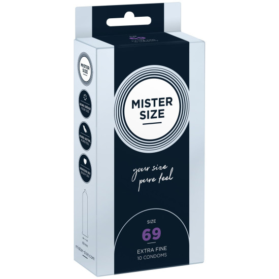 Презервативи для пеніса довжиною 14,7-15,7 см, 10 шт Mister Size - pure feel 69
