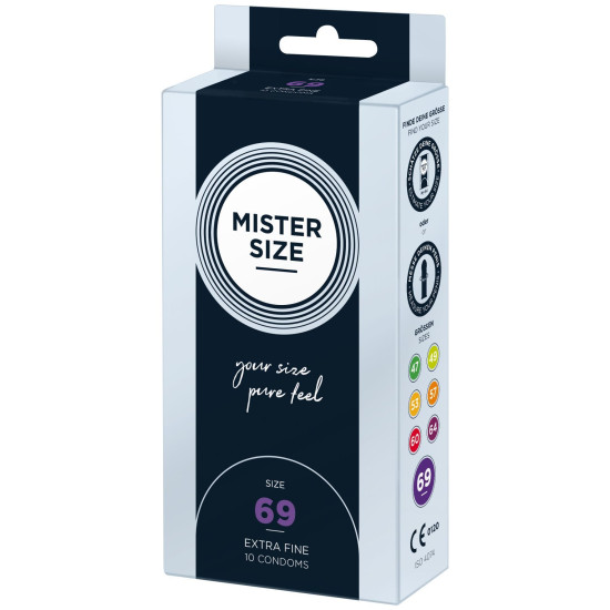 Презервативи для пеніса довжиною 14,7-15,7 см, 10 шт Mister Size - pure feel 69