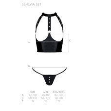Комплект білизни з відкритими грудьми (корсет, стрінги), чорний Passion Genevia Set with Open Bra Black, L/XL