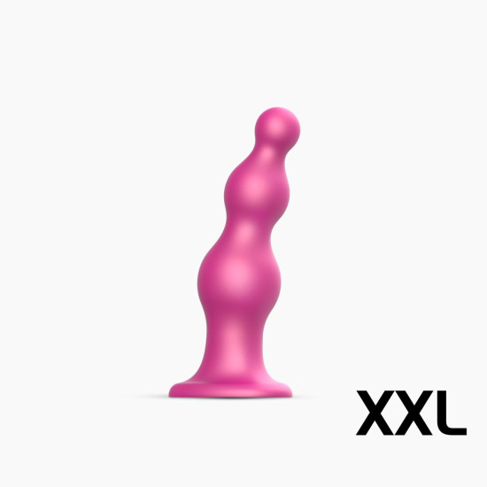 Насадка для страпона з намистинами і металевим блиском, малинова Strap-On-Me Dildo Plug Beads Framboise Metallic, XXL